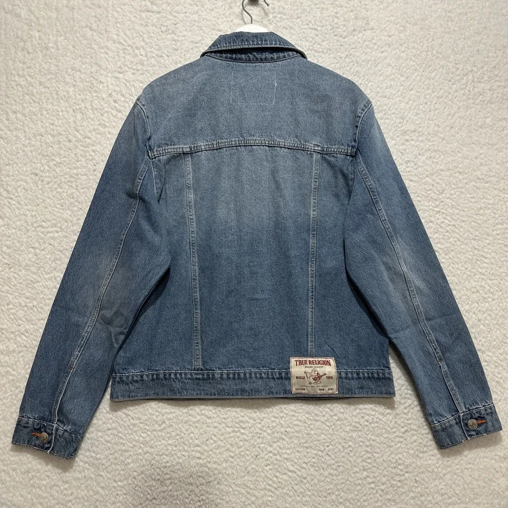 True Religion JESSE SN Trucker Jacket Men's M Medium Wash Denim Chest Pockets‎
